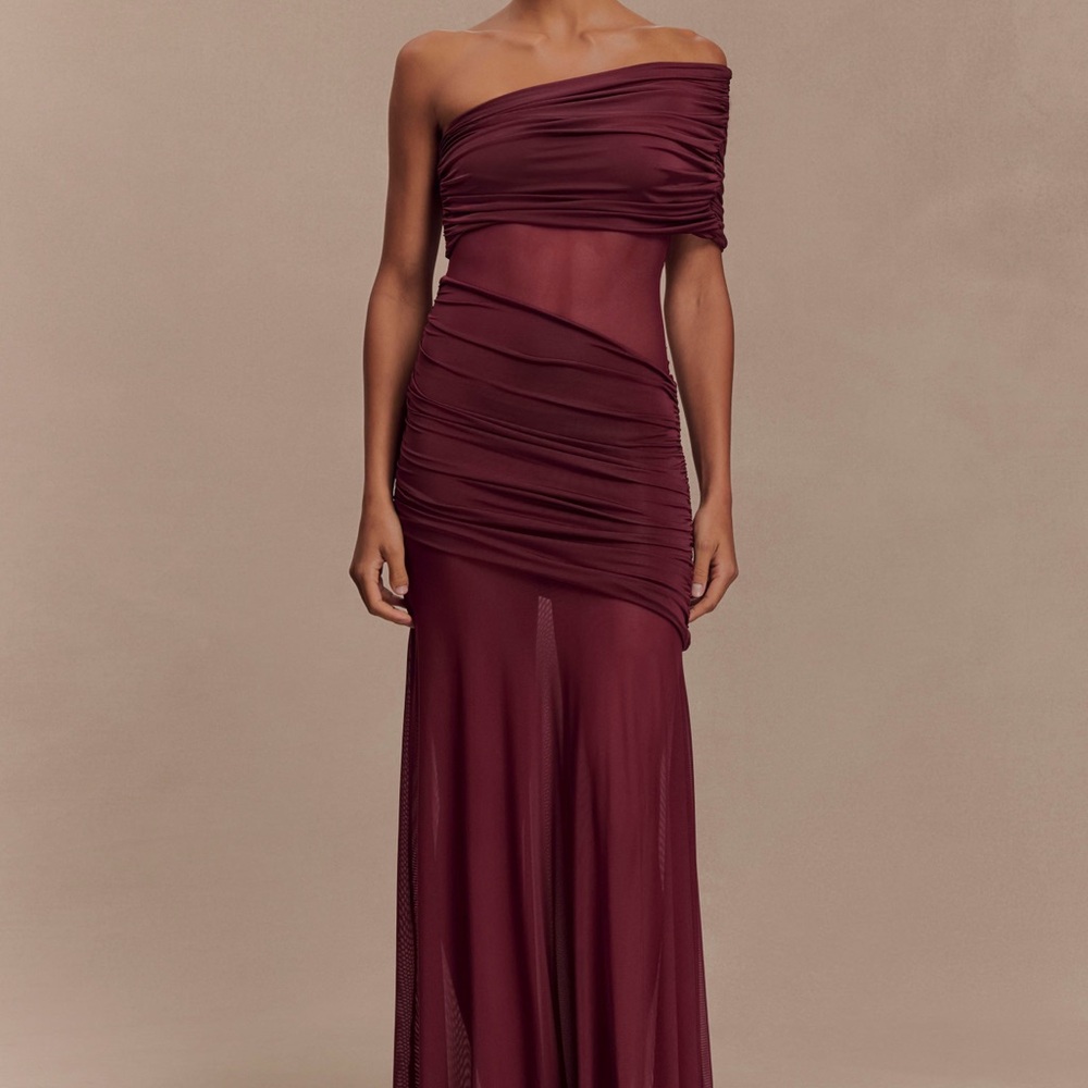 Meshki One Shoulder Dress in Burgundy